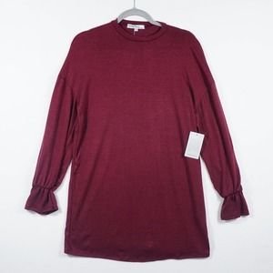 Velvet Torch Women's Long Sleeve Ruffle Tunic Top Size Small Burgundy Sweater